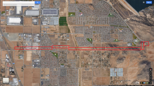 The general footprint of the Preferred Alternative for the MCP would pass within mere yards of three schools in the City of Perris. Image: Google Maps.